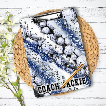 Volleyball Coach Clipboard Blue with Personalization Front and Back Gift for Coach - Double Sided