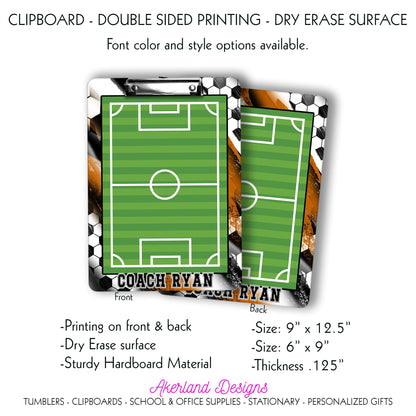 Orange Soccer Coach Clipboard with Personalization Front and Back - Gift for Soccer Coach - Dry Erase Surface - Double Sided