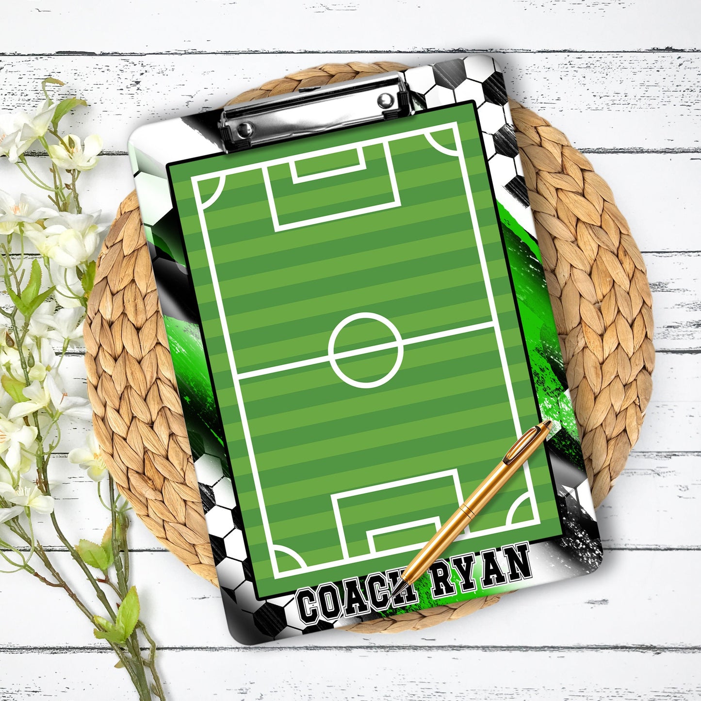 Green Soccer Clipboard - Gift for Soccer Coach - Dry Erase Surface - Double Sided