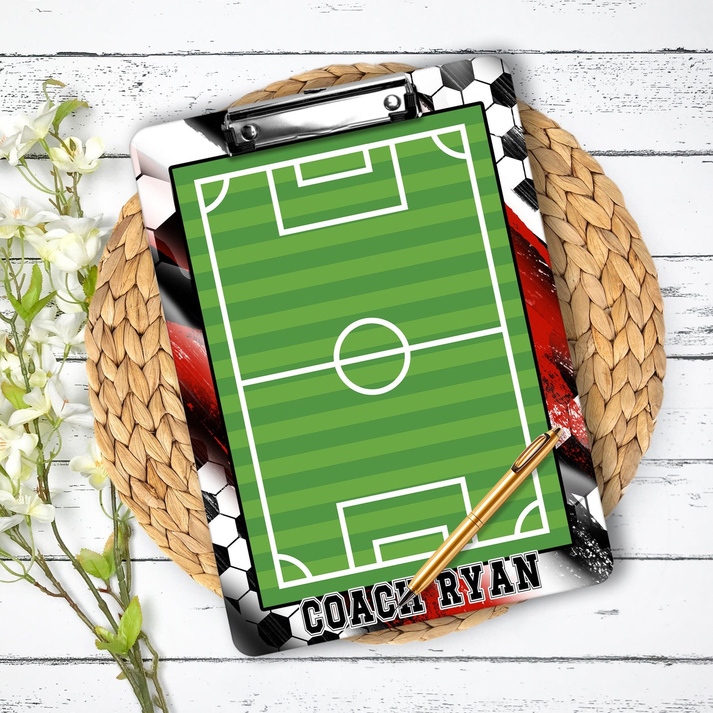 Red Soccer Coach Clipboard with Personalization Front and Back    Gift for Soccer Coach - Dry Erase Surface - Double Sided