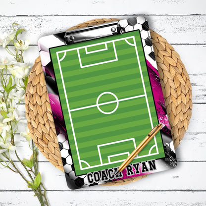 Pink Soccer Coach Clipboard with Personalization Front and Back - Gift for Soccer Coach - Dry Erase Surface - Double Sided