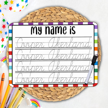 Personalized Reusable Name Practice Trace Board | Dry Erase Board with Black Dry Erase Pen Included | Homeschool Tools | Alphabet Practice