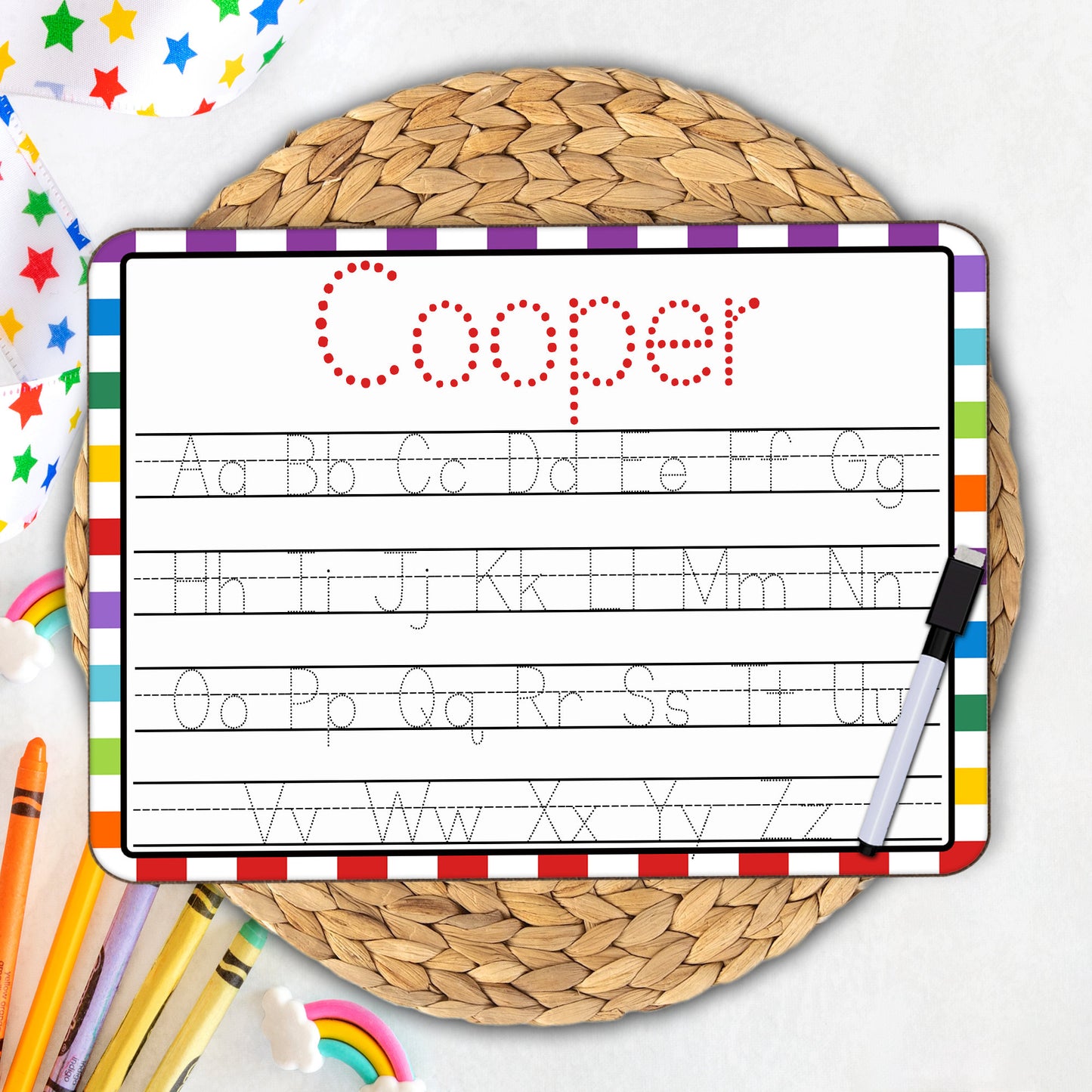 Personalized Reusable Name Practice Trace Board | Dry Erase Board with Black Dry Erase Pen Included | Homeschool Tools | Alphabet Practice