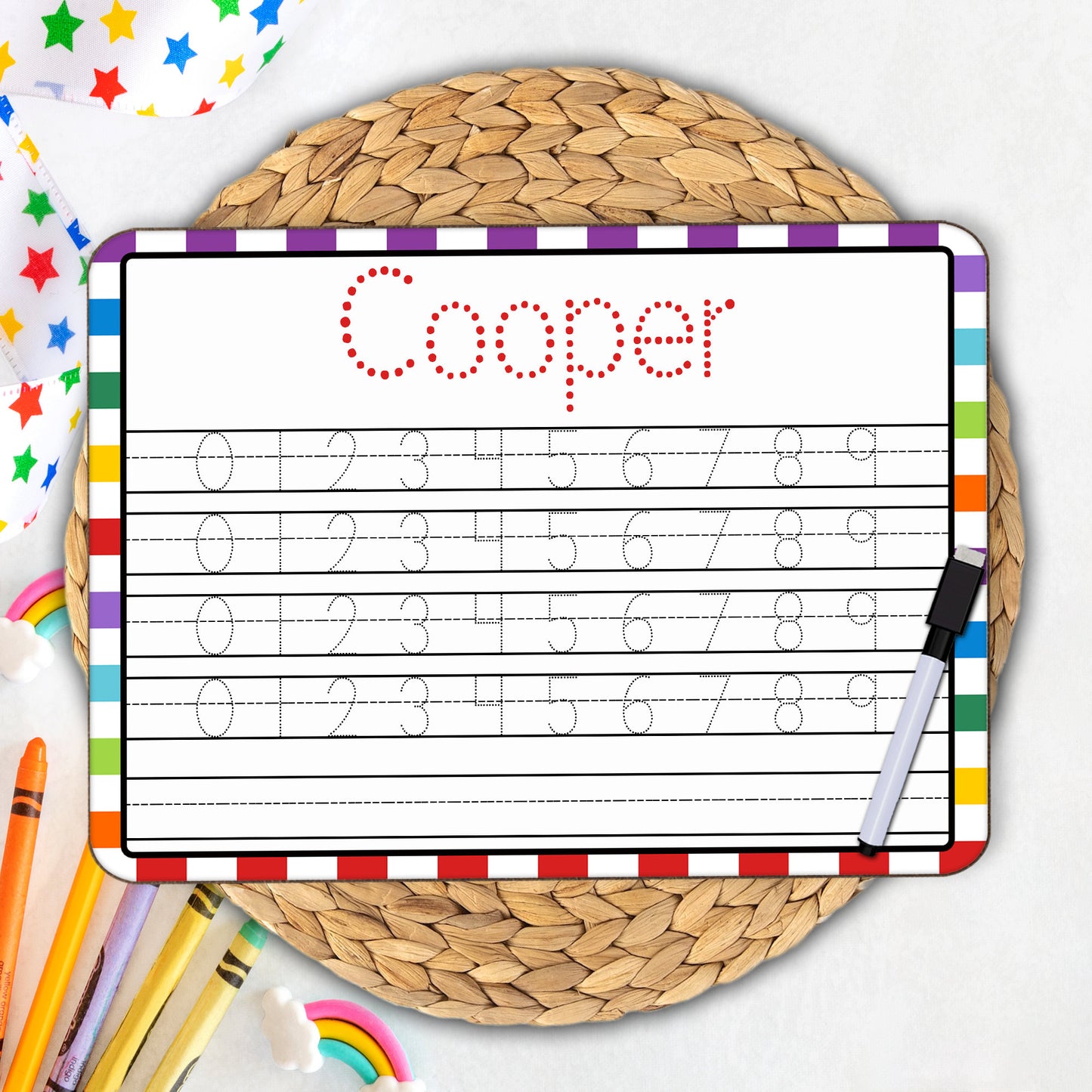 Personalized Reusable Name Practice Trace Board | Dry Erase Board with Black Dry Erase Pen Included | Homeschool Tools | Alphabet Practice