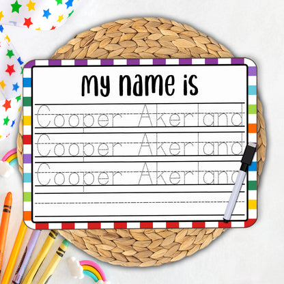 Personalized Reusable Name Practice Trace Board | Dry Erase Board with Black Dry Erase Pen Included | Homeschool Tools | Alphabet Practice