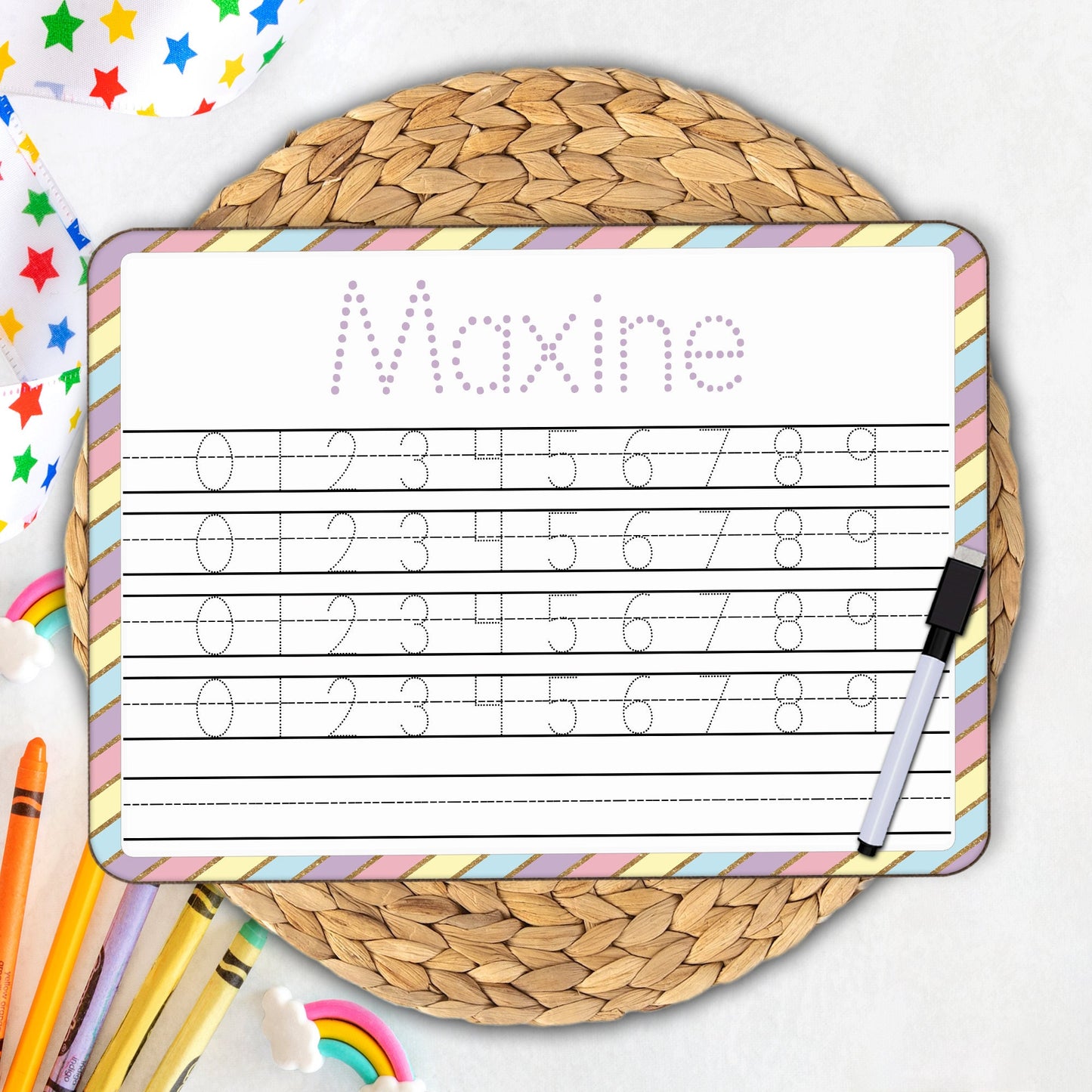 Personalized Reusable Name Practice Trace Board | Dry Erase Board with Black Dry Erase Pen Included | Home School Tools | Primary Design