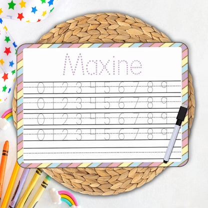 Personalized Reusable Name Practice Trace Board | Dry Erase Board with Black Dry Erase Pen Included | Home School Tools | Primary Design