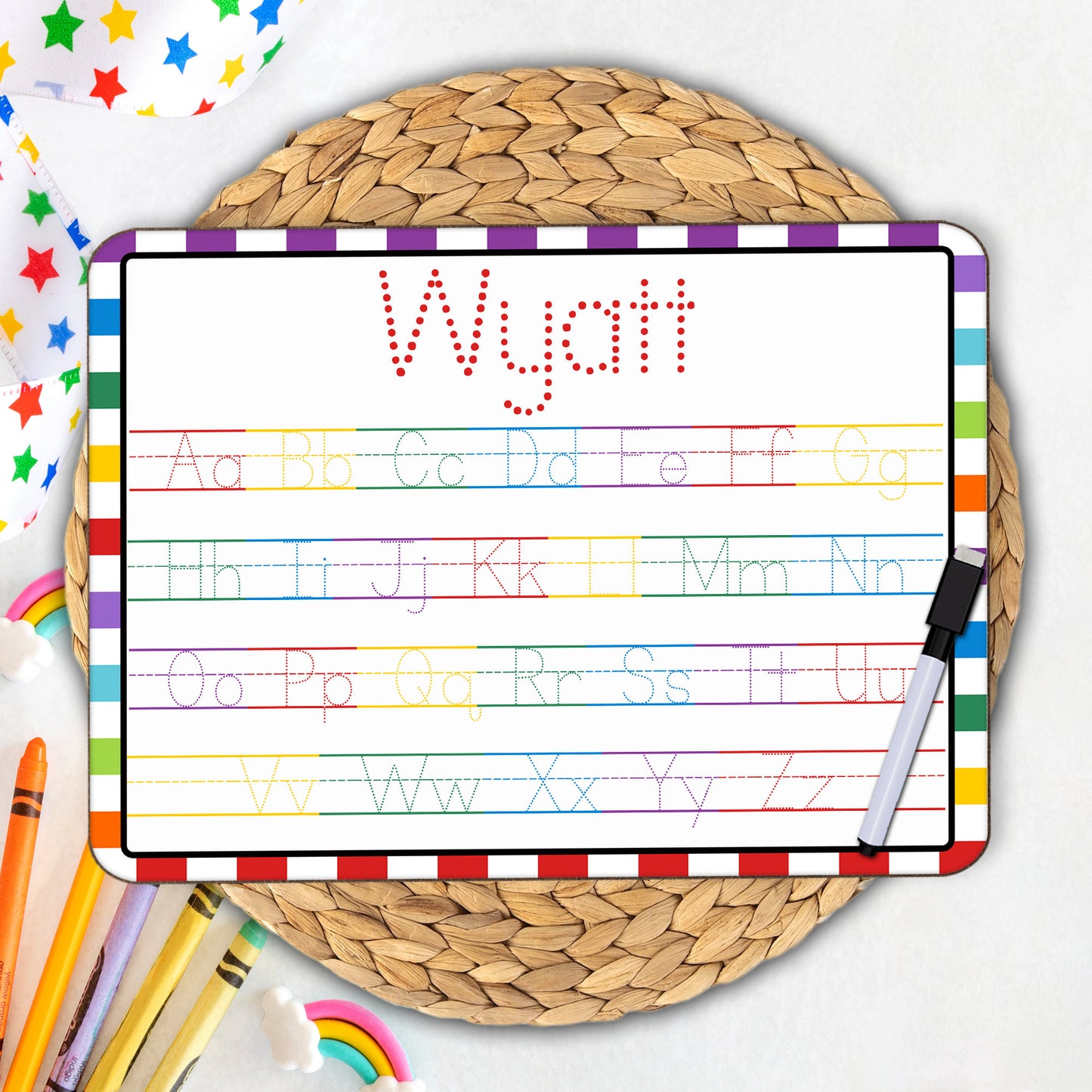 Personalized Reusable Name Practice Trace Board | Dry Erase Board with Black Dry Erase Pen Included | Homeschool Tools | Alphabet Practice