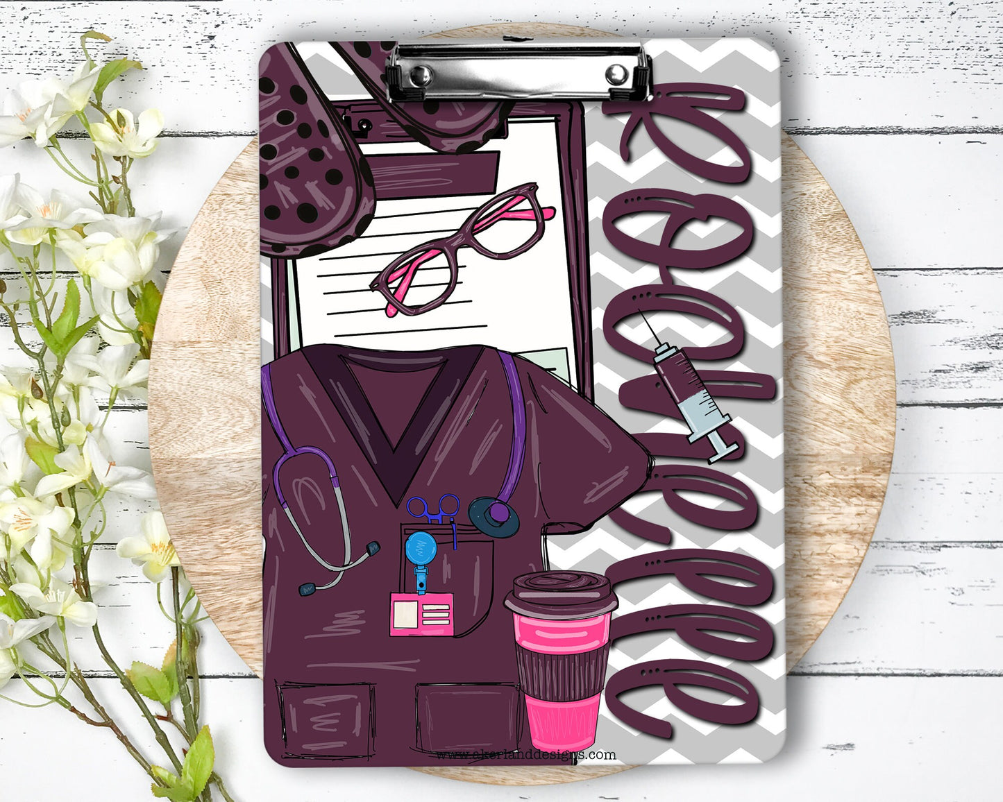 Nurse Clipboard with name front and back - Nurse Gift - Nurse Graduate Gift - Double Sided Maroon Scrubs