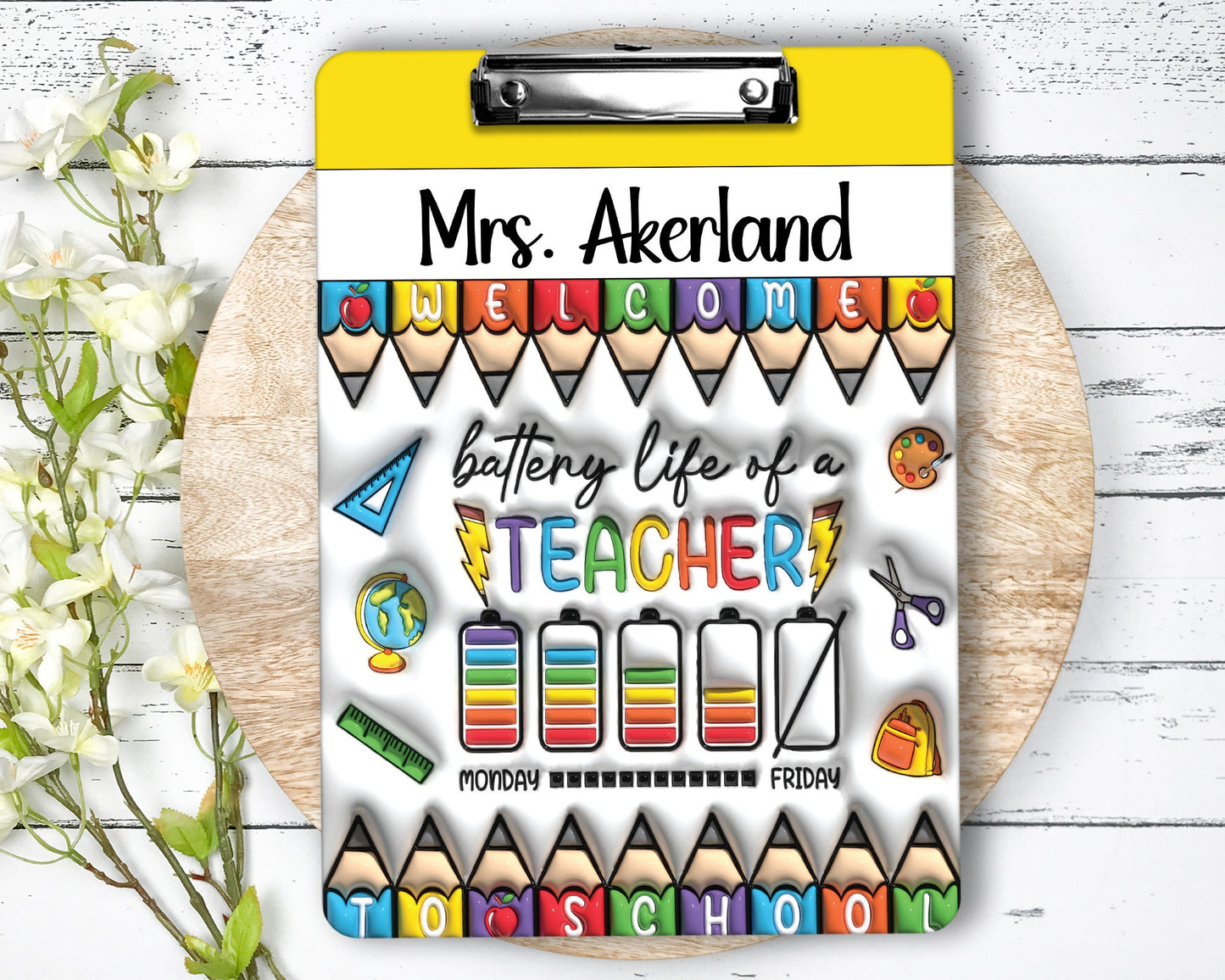 Teacher Clipboard Puff 3D Effect w/Personalization on both sides FRONT AND BACK Teacher Appreciation Gift - Back to school gift