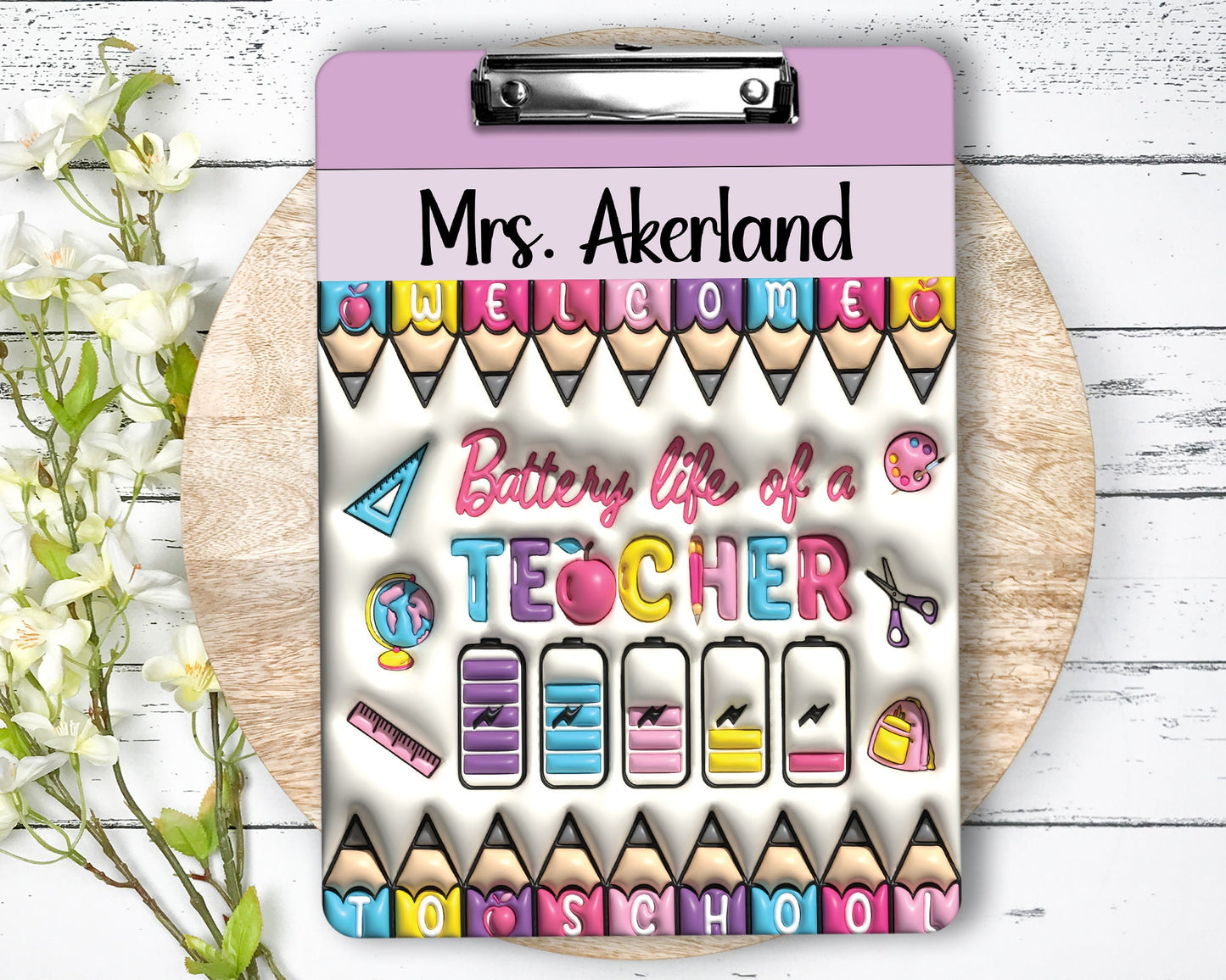 Teacher Clipboard Puff 3D Effect w/Personalization on both sides FRONT AND BACK Teacher Appreciation Gift - Back to school gift