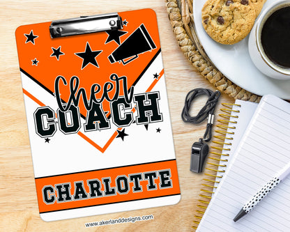 Cheer Coach  Clipboard in Orange with Personalization Front and Back - Gift for Coach - Cheerleader - Double Sided