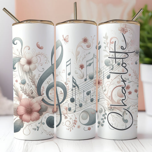 Music Theme Tumbler Personalized with a name 20oz or 30oz Tumbler with Straw Music Teacher Gift