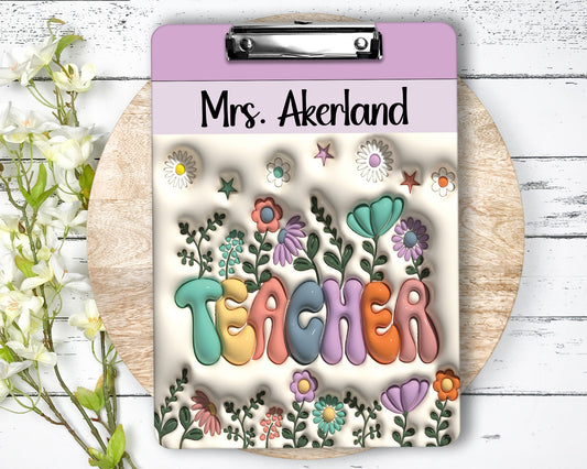 Teacher Clipboard Puff 3D Effect w/Personalization on both sides FRONT AND BACK Teacher Appreciation Gift - Back to school gift