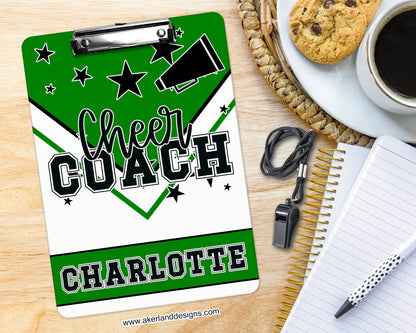 Cheer Clipboard in Green with Personalization Front and Back - Gift for Cheer Coach - Cheerleader - Double Sided