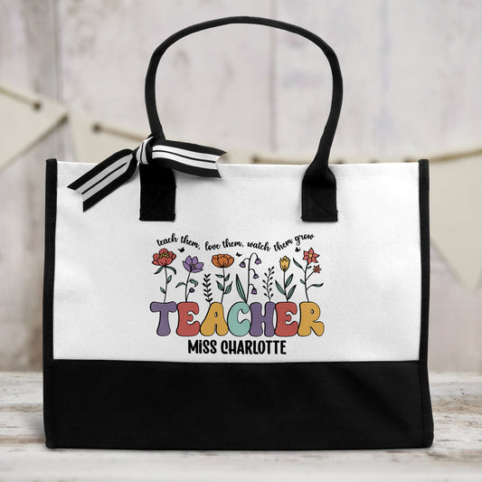 Teacher Tote Bag - Back to School Gift 15.7 x 11.8 x 6.7 inch Canvas Tote - Teacher Gift