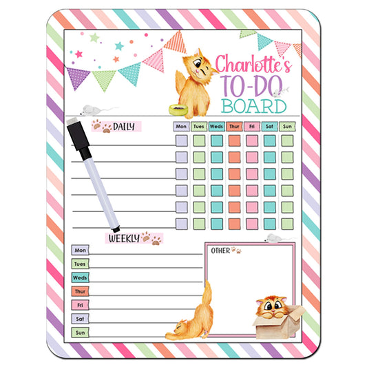 Magnetic Dry Erase Chore Charts Cute Kitten Design Sized at 8.5x11 Perfect size for side of fridge!
