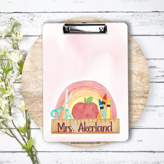 Rainbow Teacher Clipboard with Personalization Front and Back    Gift for Teachers - Double Sided