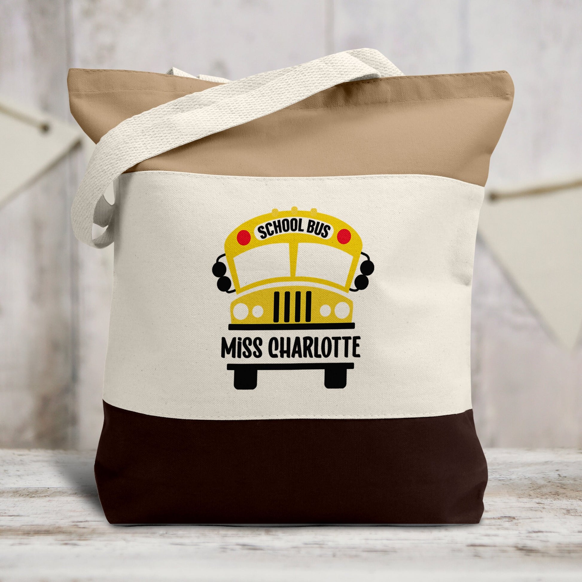 School Bus Driver - Back to School Gift Size: 15"W x 15"H x 3"D 22" Handles inch, Heavy Canvas Tote - Teacher Gift