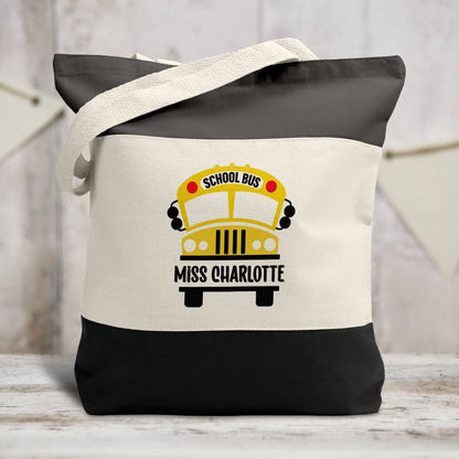School Bus Driver - Back to School Gift Size: 15"W x 15"H x 3"D 22" Handles inch, Heavy Canvas Tote - Teacher Gift