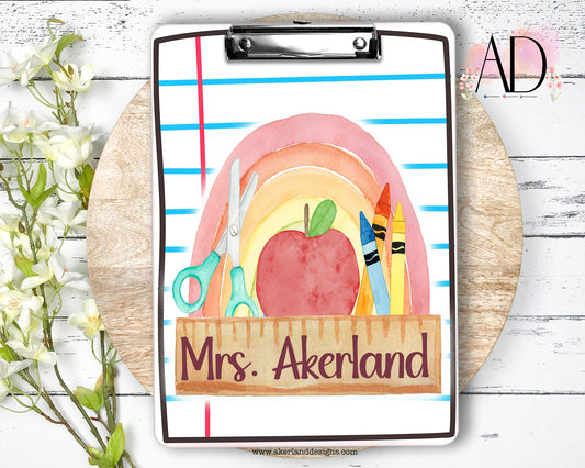 Rainbow Teacher Clipboard with Personalization Front and Back    Gift for Teachers - Double Sided