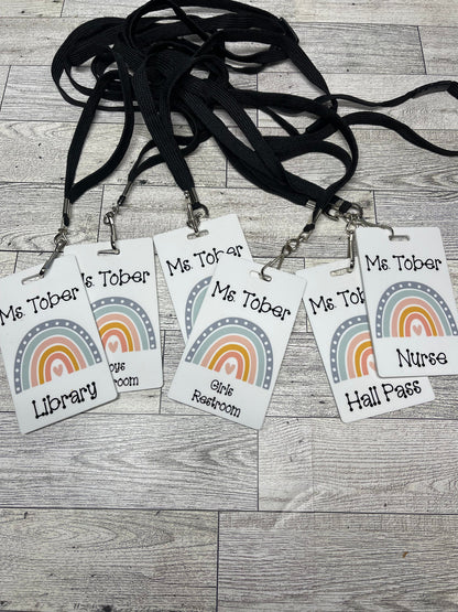 Classroom Hall Passes 6pk Bundle, Hall Pass, Library Pass, Office Pass, Restroom Pass, Custom Hall Passes Pastel Rainbow Theme Teacher Gift