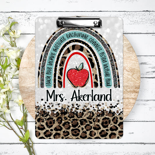 Red Leopard Teacher Clipboard with Personalization Front and Back Gift for Teachers - Double Sided