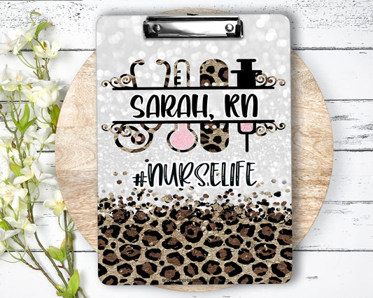 Leopard #NurseLife Clipboard with Personalization Front and Back | Choose your #Hashtag | Gift for Nurses - Double Sided