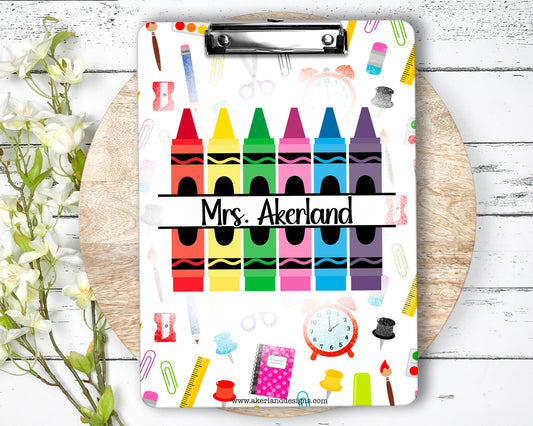 Teacher Crayon Clipboard with Personalization Front and Back - Double Sided