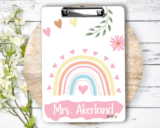 Rainbow Teacher Crayon Clipboard with Personalization Front and Back / 9in W by 12.5in H / Teacher Appreciation Gift - Double Sided