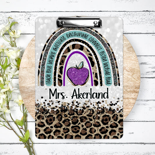Purple Leopard Teacher #teacherlife Clipboard with Personalization Front and Back Gift for Teachers - Double Sided