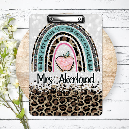 Leopard Teacher #teacherlife Clipboard with Personalization Front and Back Gift for Teachers - Double Sided