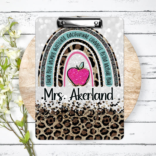 Hot Pink Leopard Teacher Clipboard with Personalization Front and Back Gift for Teachers - Double Sided