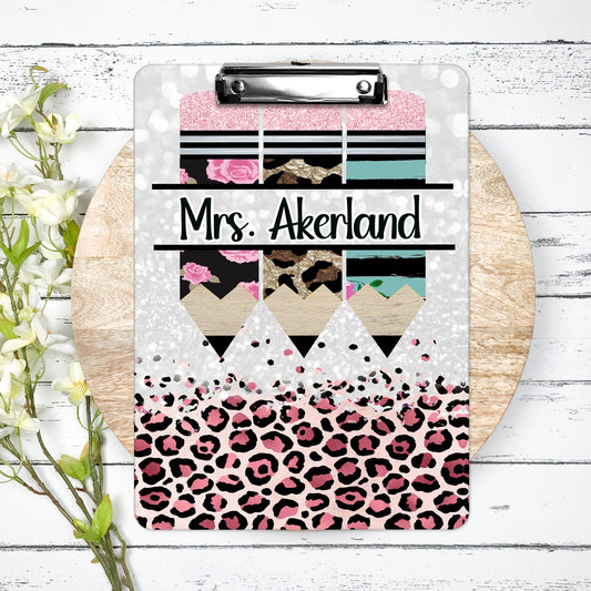 Pink Leopard Teacher Clipboard with Personalization Front and Back | Gift for Teachers - Double Sided