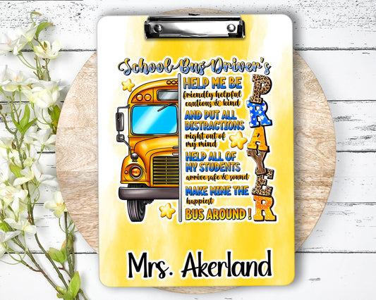 Bus Driver Prayer Clipboard with Personalization Front and Back - Gift for Bus Driver - Double Sided