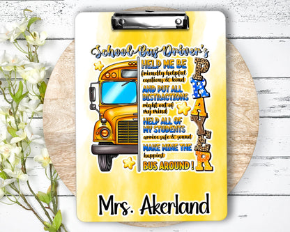 Bus Driver Prayer Clipboard with Personalization Front and Back - Gift for Bus Driver - Double Sided