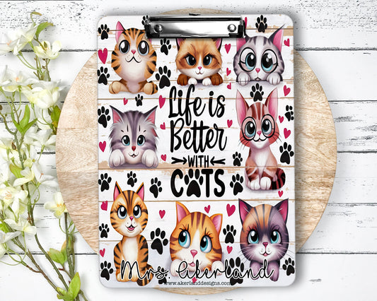 Cat Clipboard with Personalization Front and Back Gift for Cat Lovers - Double Sided