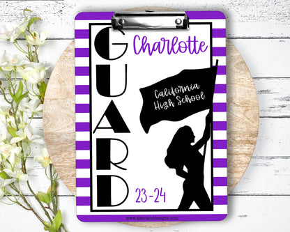 Color Guard Clipboard personalized with a name - 2 Sizes available - Customize colors available