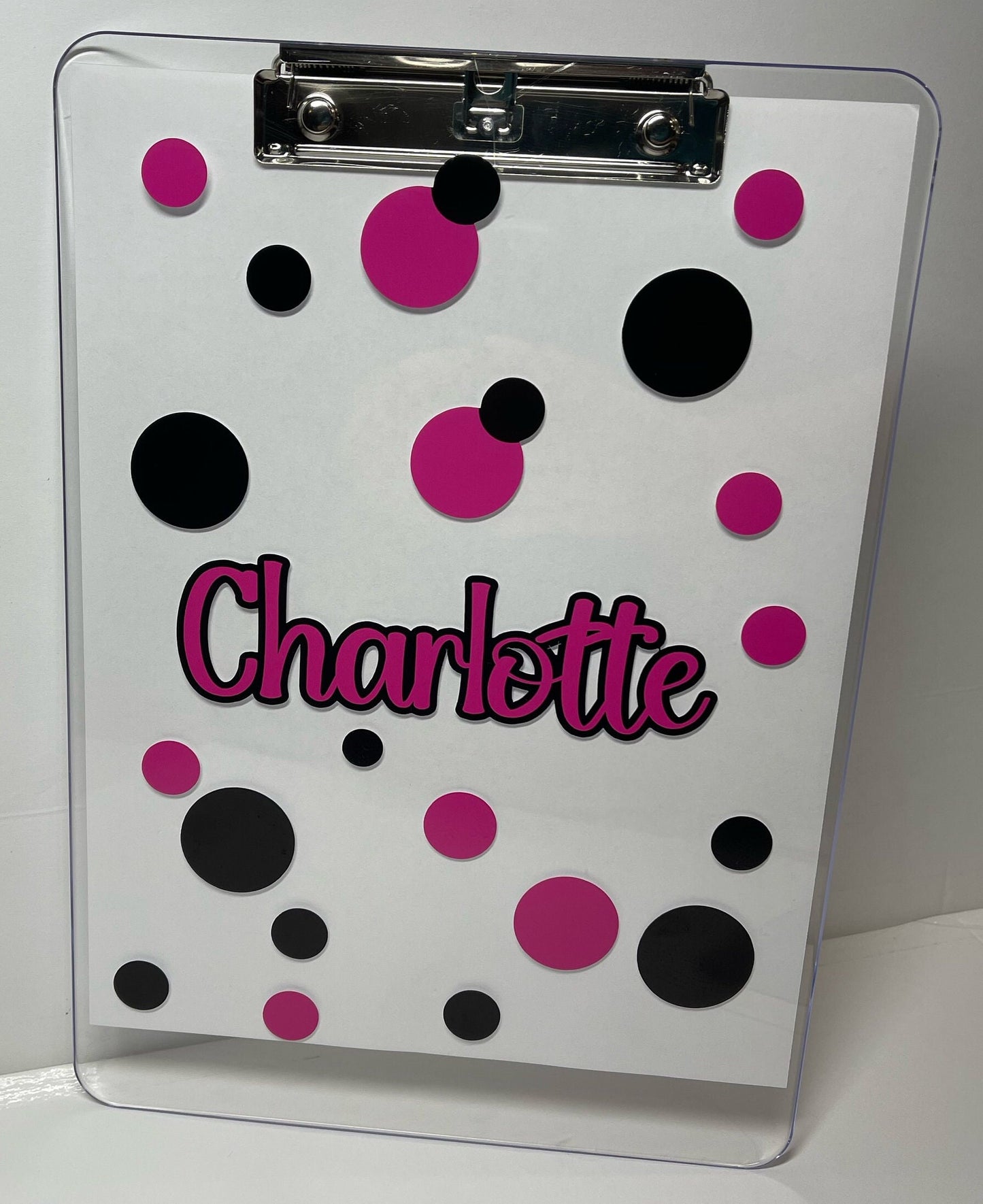 Clear Acrylic Clipboard with Personalization, Polka Dot Theme, Custom Back to School Supplies for Students and Teachers