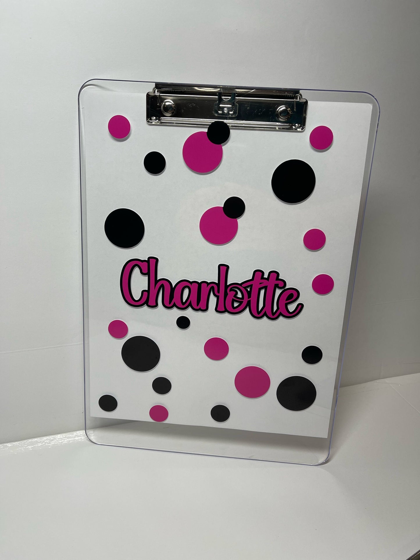 Clear Acrylic Clipboard with Personalization, Polka Dot Theme, Custom Back to School Supplies for Students and Teachers