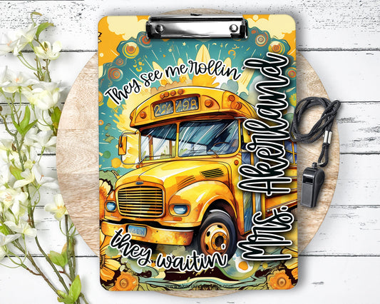 Bus Driver Clipboard with Personalization Front and Back - Gift for Bus Driver - Double Sided