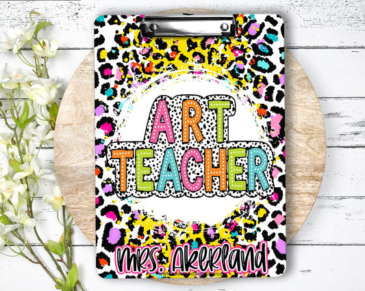 Leopard Rainbow Art Teacher Clipboard with Personalization | Gift for Teachers | Back To School | End of Year Gift - Double Sided