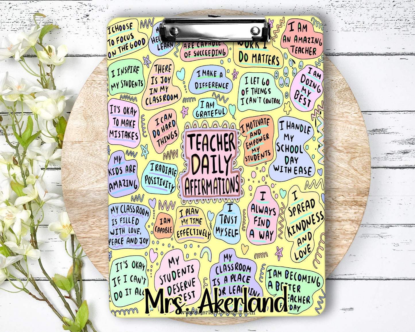 Teacher Daily Affirmation Clipboard with Personalization Front and Back | Gift for Teachers - Double Sided Yellow