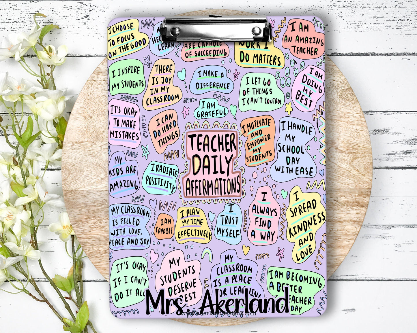 Teacher Daily Affirmation Clipboard with Personalization Front and Back | Gift for Teachers - Double Sided Purple