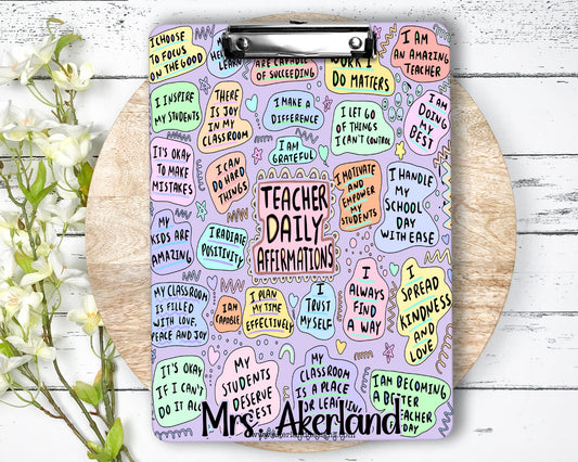 Teacher Daily Affirmation Clipboard with Personalization Front and Back | Gift for Teachers - Double Sided Purple