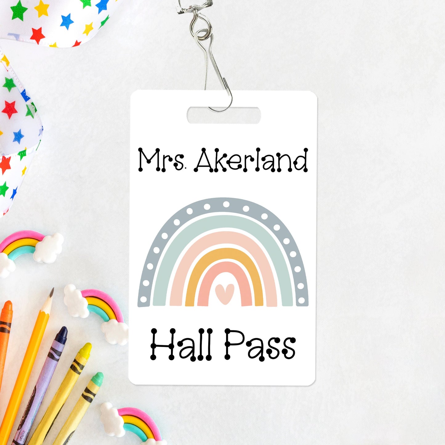 Classroom Hall Passes 6pk Bundle, Hall Pass, Library Pass, Office Pass, Restroom Pass, Custom Hall Passes Pastel Rainbow Theme Teacher Gift