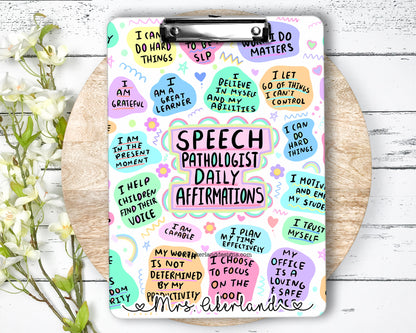 Speech Pathologist Daily Affirmation Clipboard with Personalization Front and Back - Double Sided