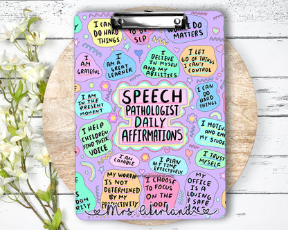 Speech Pathologist Daily Affirmation Clipboard with Personalization Front and Back - Double Sided