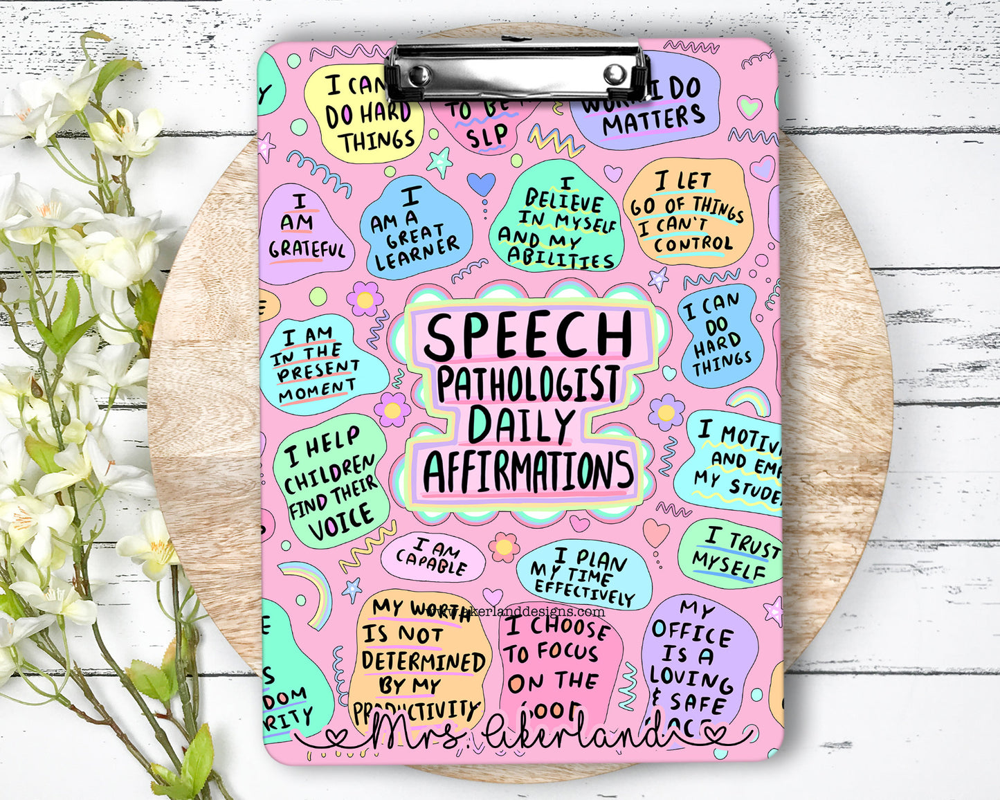 Speech Pathologist Daily Affirmation Clipboard with Personalization Front and Back - Double Sided