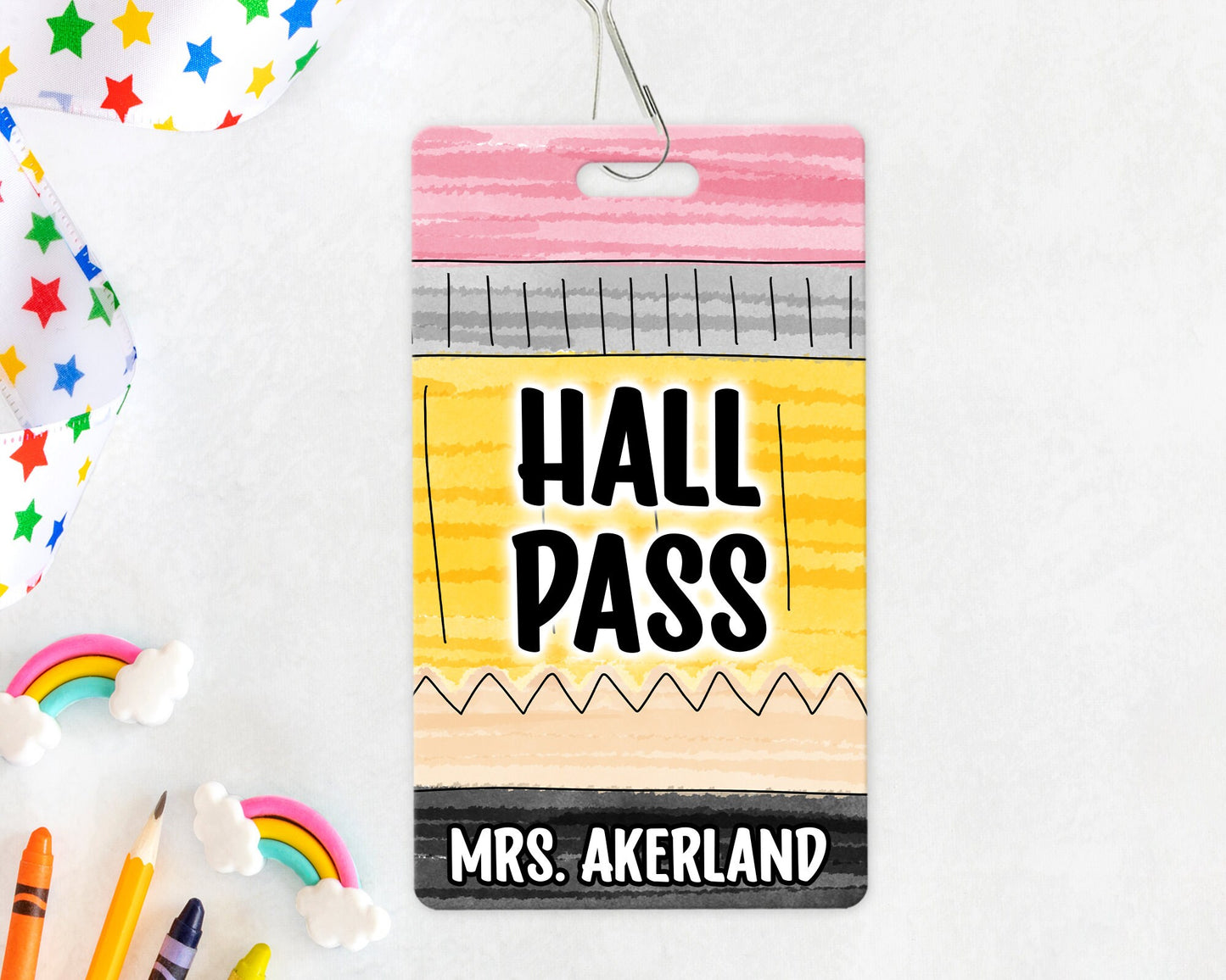 Classroom Hall Passes 6pk Bundle, Hall Pass, Library Pass, Office Pass, Restroom Pass, Custom Hall Passes Pastel Rainbow Theme Teacher Gift